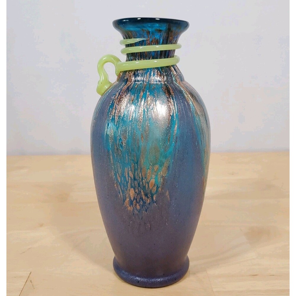 Dale Tiffany? "Favrile" Amphora Vase? Blue Copper Green Single Handle Art Glas